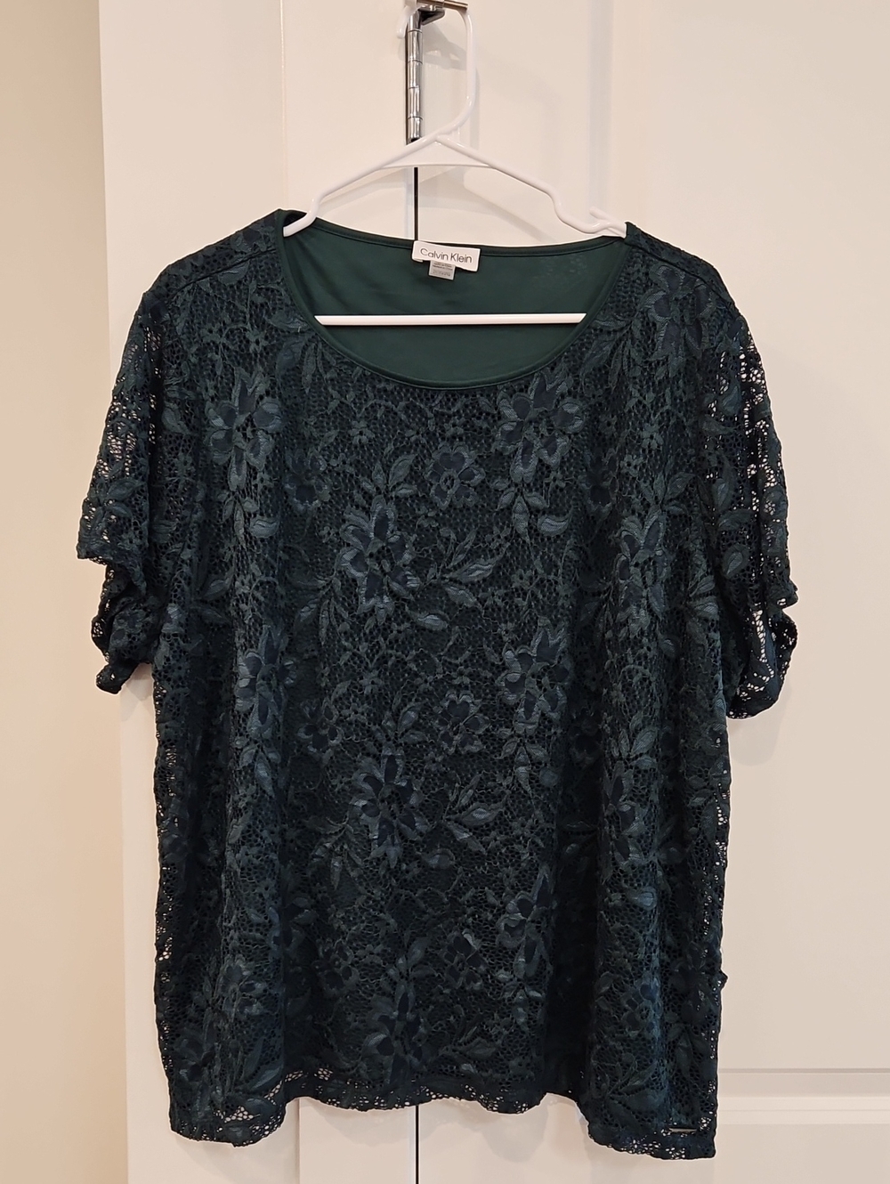 Calvin Klein Teal Floral Lace Short Sleeve Top
